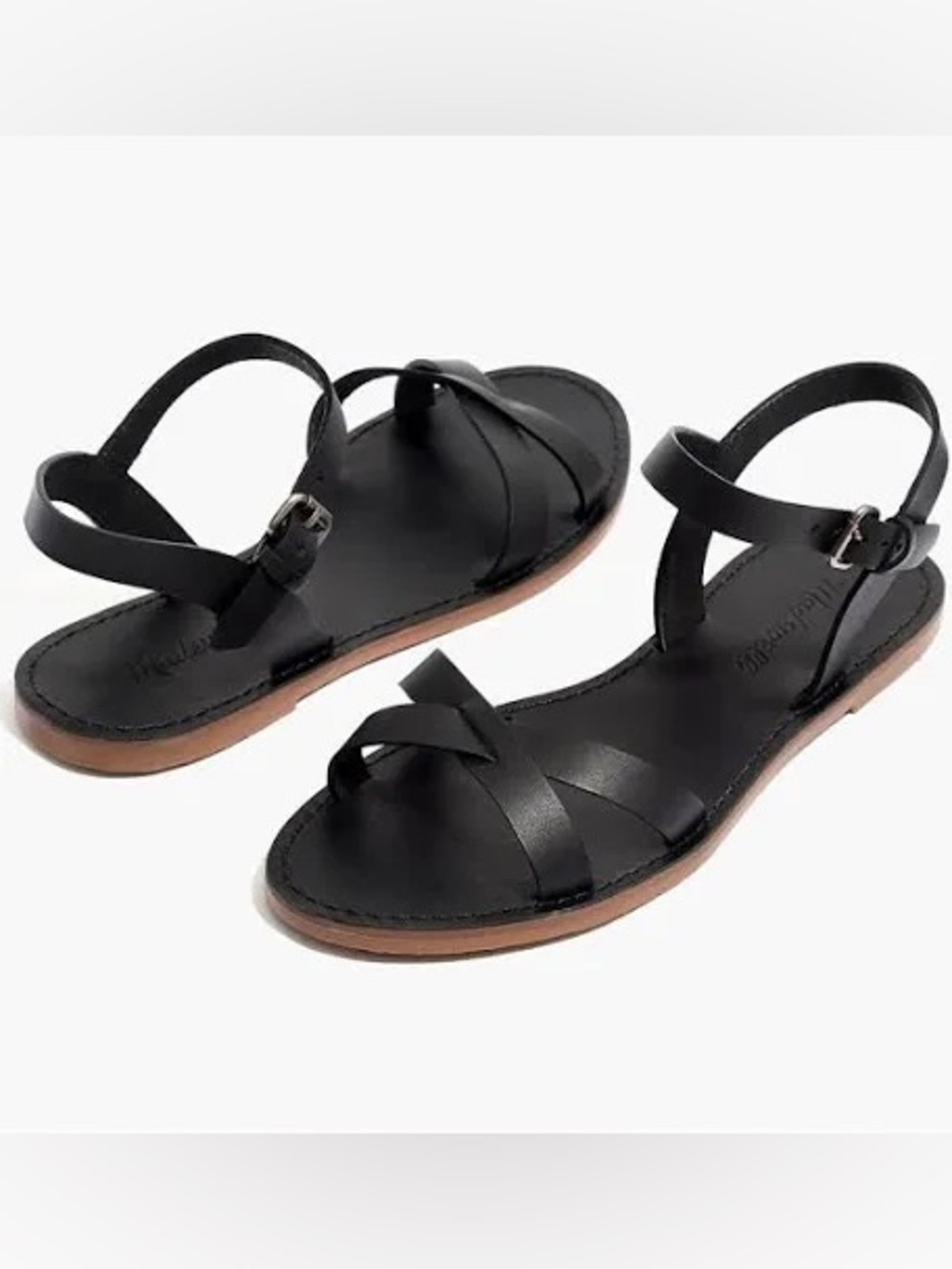 Madewell Boardwalk Criss Cross Black Leather Sandals